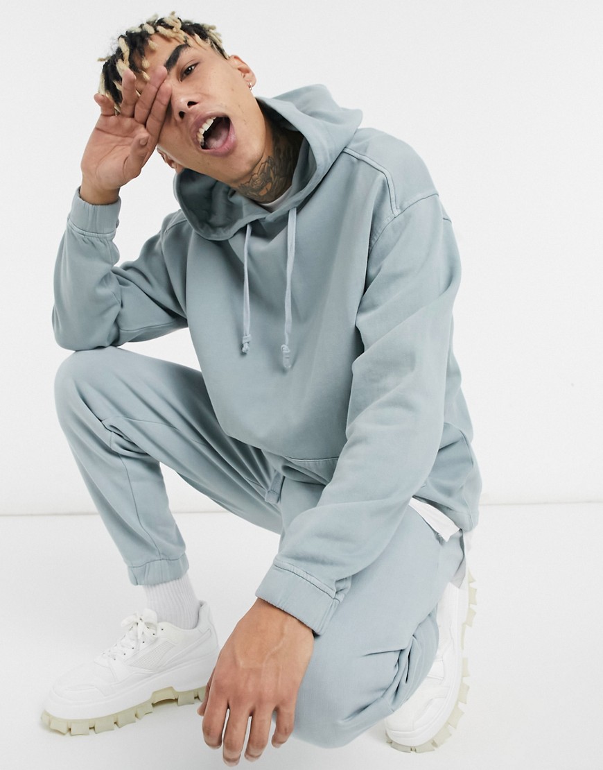ASOS DESIGN OVERSIZED TRACKSUIT WITH HOODIE & OVERSIZED SWEATPANTS IN WASHED GRAY-GREY,PURITY/HOLLYBROOK