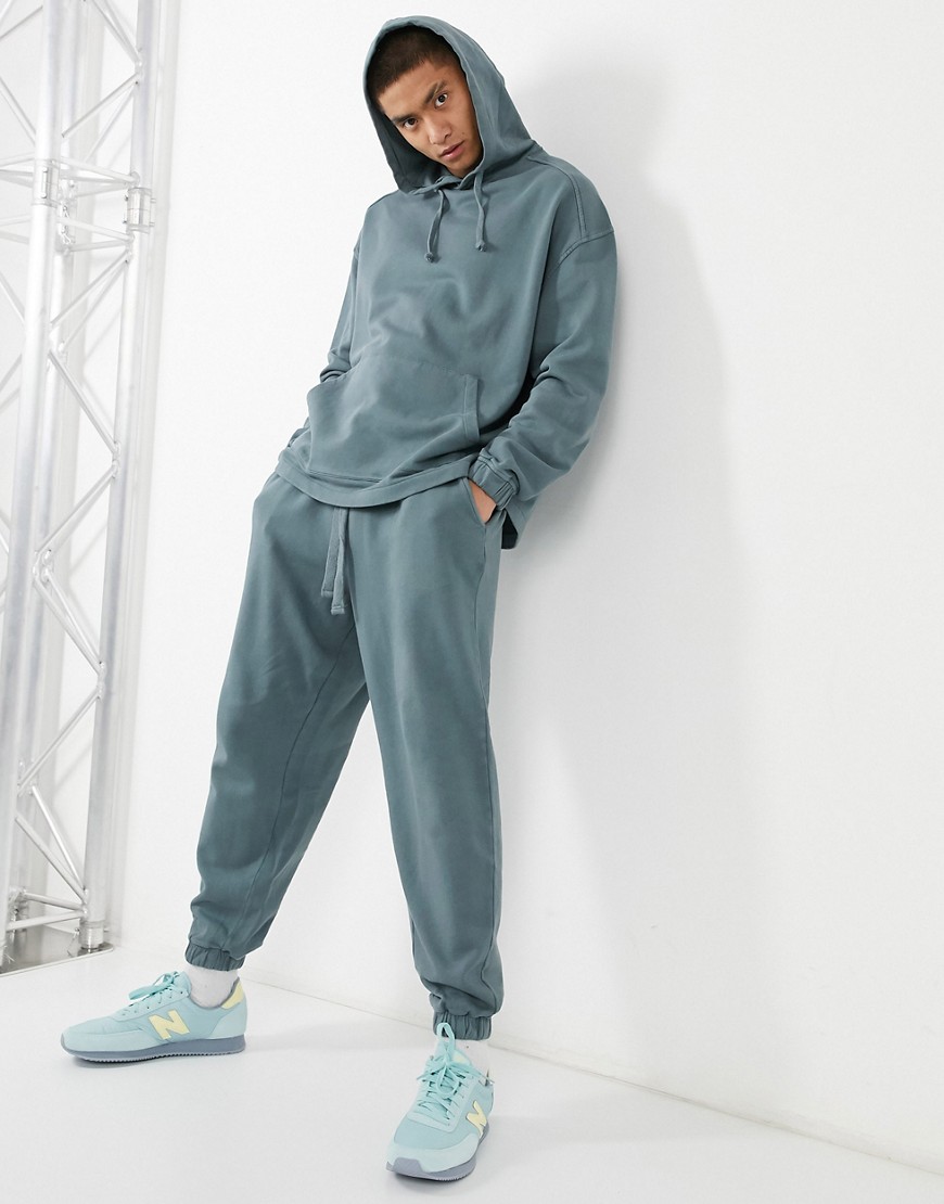 Asos Design Oversized Tracksuit With Hoodie & Super Oversized Sweatpants In Washed Charcoal Gray-grey