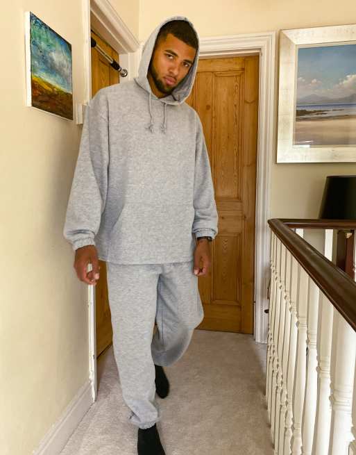 ASOS DESIGN oversized tracksuit with oversized hoodie and oversized trackies in grey marl