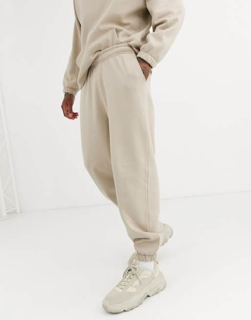 ASOS DESIGN oversized tracksuit with oversized hoodie & oversized joggers  in beige