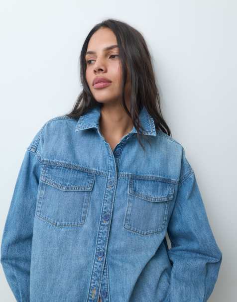 ASOS DESIGN oversized traditional denim shirt in mid blue - view 1