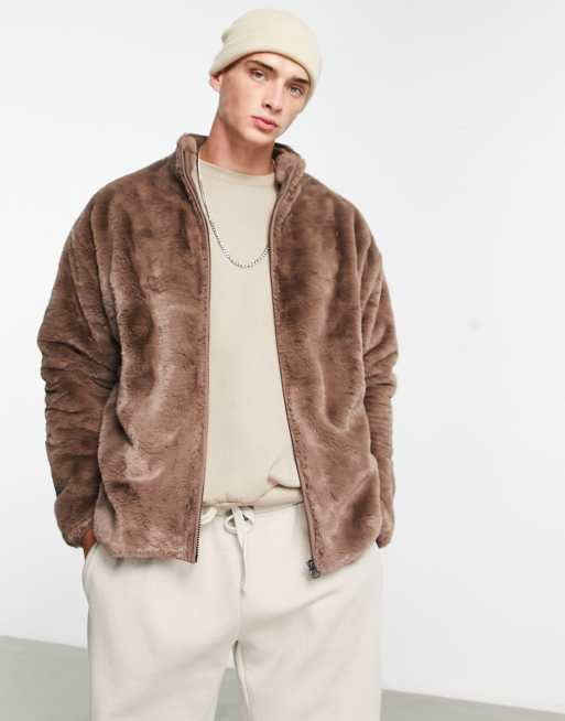 ASOS DESIGN - Oversized trainingsjack van imitatiebont in bruin