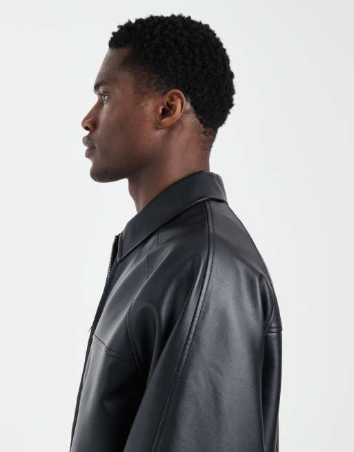 ASOS DESIGN - Oversized trainingsjack van imitatieleer in zwart, 4 van 5