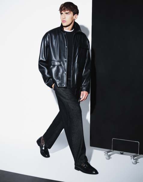 ASOS DESIGN - Oversized trainingsjack van imitatieleer in zwart - view 1