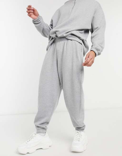 ASOS DESIGN Oversized trainingspak met korte rits en oversized joggingbroek in gemeleerd grijs