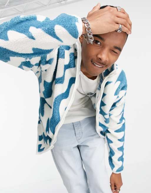 ASOS DESIGN - Oversized trainingstop van teddy borg met zigzagprint