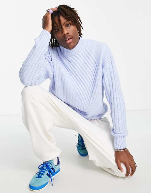 ASOS DESIGN oversized traveling rib turtle neck sweater in light blue ASOS