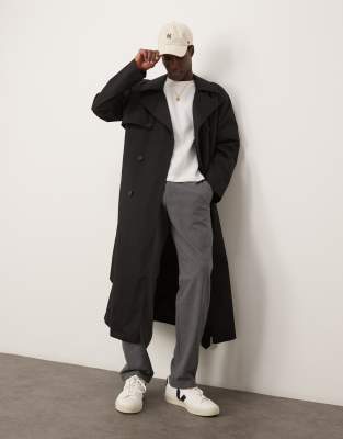 Asos Design Oversized Longline Wool Mix Overcoat In Brown In Black