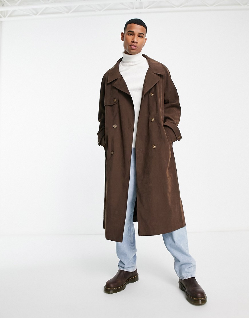 ASOS DESIGN oversized trench coat in brown-Brunette