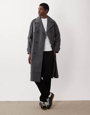 ASOS DESIGN oversized trench coat in charcoal-Grey