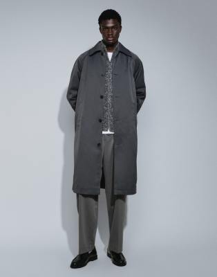 Asos Design Oversized Trench Coat In Gray