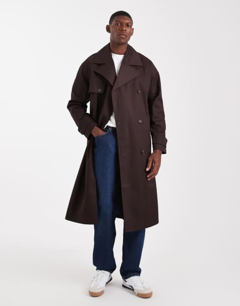 ASOS DESIGN oversized trench coat in dark brown - view 1