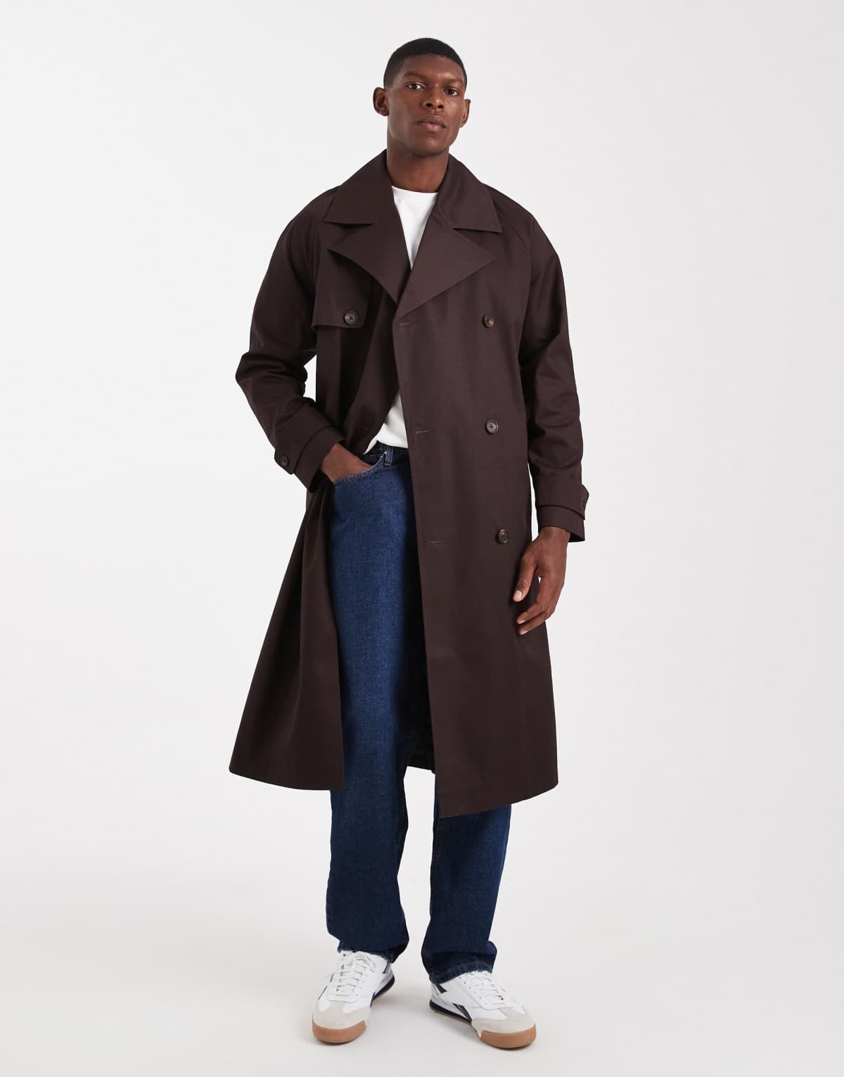 ASOS DESIGN oversized trench coat in dark brown