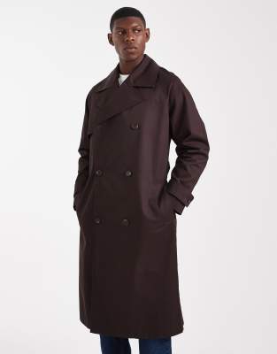 Asos Design Oversized Trench Coat In Brown