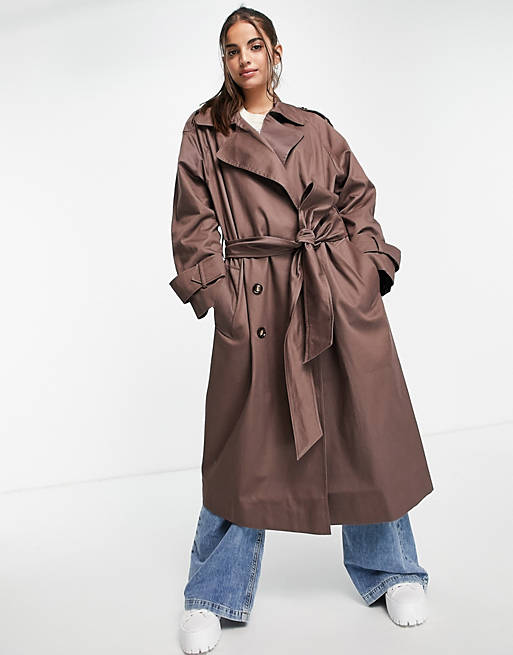 ASOS DESIGN oversized trench coat in dark brown