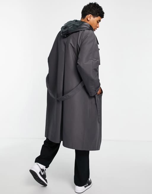 Grey hooded trench on sale coat