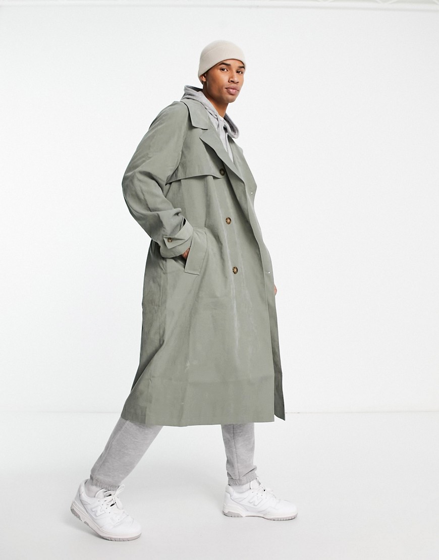 ASOS DESIGN oversized trench coat in khaki-Green
