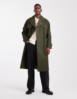 Asos Design Oversized Trench Coat In Green