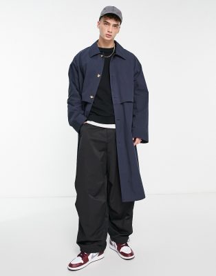 Asos Design Oversized Trench Coat In Navy