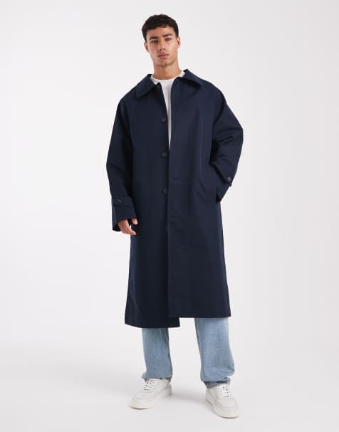 ASOS DESIGN oversized trench coat in navy - view 1