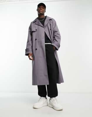 Asos Design Oversized Trench Coat In Slate Gray