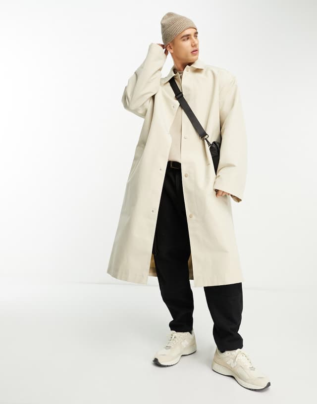 ASOS DESIGN Oversized Trench Coat In Stone