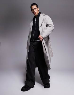 Asos Design Oversized Trench Coat In Washed Stone-neutral In Neutral