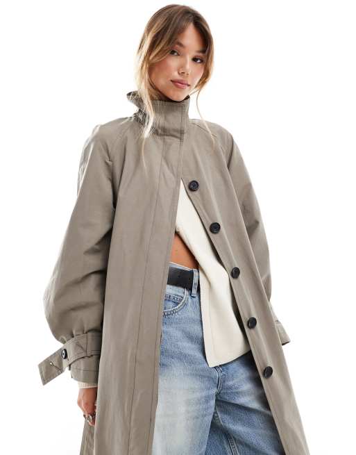 ASOS DESIGN - Oversized trenchcoat met opstaande boord en lange pasvorm in champignon, 2 van 4
