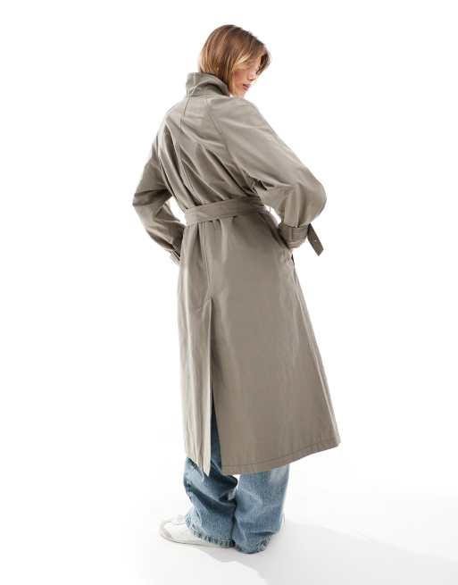 ASOS DESIGN - Oversized trenchcoat met opstaande boord en lange pasvorm in champignon, 3 van 4
