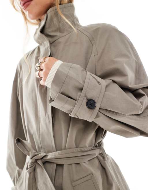 ASOS DESIGN - Oversized trenchcoat met opstaande boord en lange pasvorm in champignon, 4 van 4