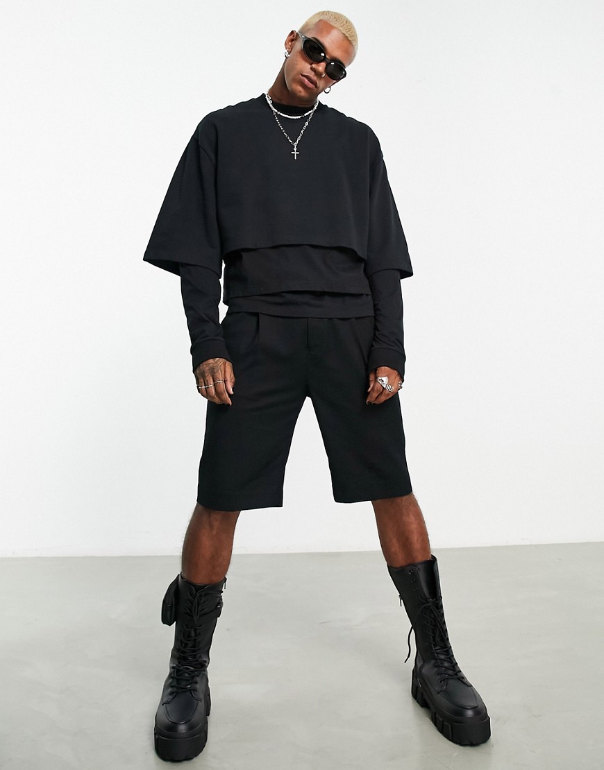 ASOS DESIGN oversized triple layer sweatshirt in black