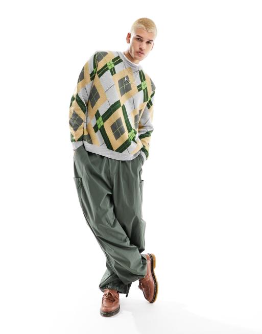 ASOS DESIGN - Oversized trøje med rund hals og geometrisk design i beige strik