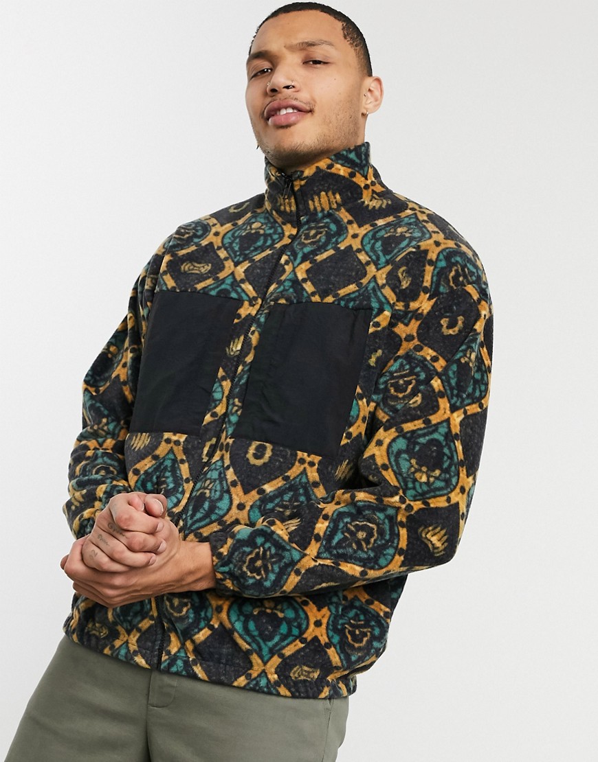 ASOS DESIGN - Oversized træningsjakke i jersey og fleece med print over det hele og lommer i nylon-Multifarvet