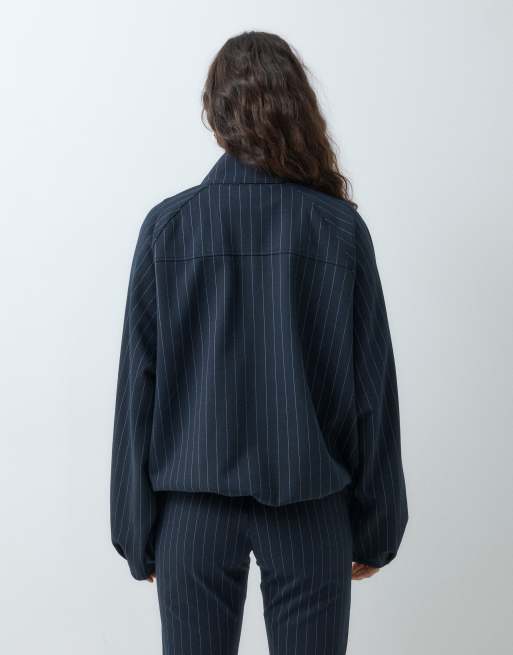 ASOS DESIGN Oversized træningsjakke med halv lynlås i nålestribet jersey, del af sæt, i navy, 5 af 5