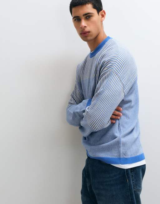 ASOS DESIGN oversized tröja med rund halsringning i blått med fler ribbor, 5 av 5