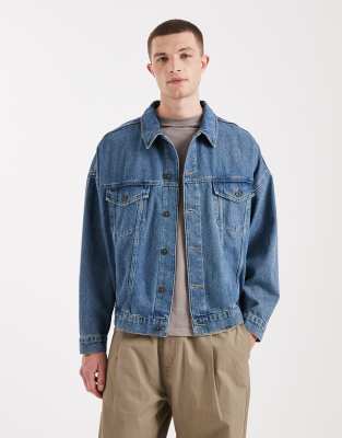 Asos Design Oversized Trucker Denim Jacket In Blue