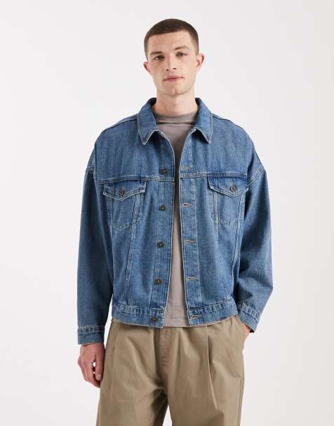ASOS DESIGN oversized trucker denim jacket in mid washed blue - view 1