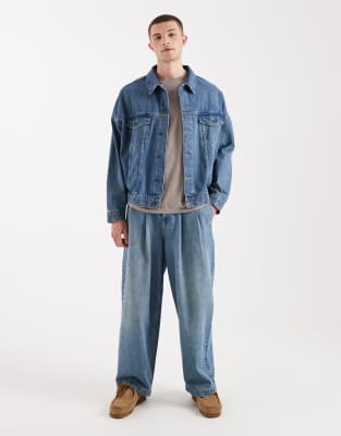 Asos Design Oversized Trucker Denim Jacket In Blue