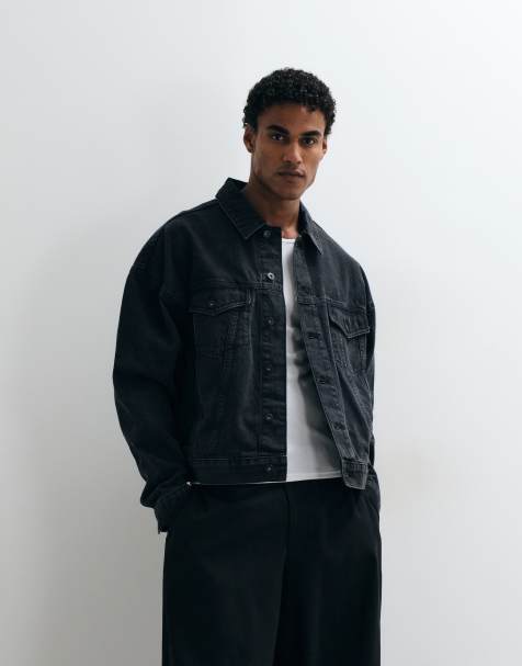 ASOS DESIGN oversized trucker denim jacket in washed black - view 1