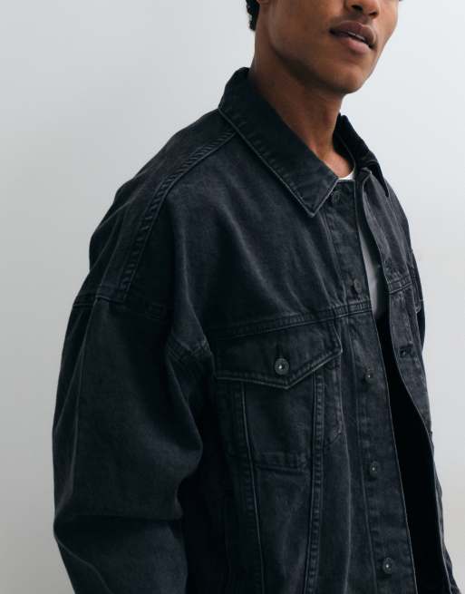 ASOS DESIGN oversized trucker denim jacket in washed black, 3 of 5