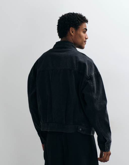 ASOS DESIGN oversized trucker denim jacket in washed black, 4 of 5