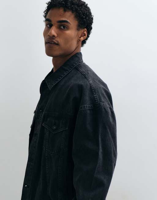 ASOS DESIGN oversized trucker denim jacket in washed black, 5 of 5