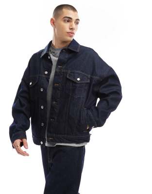 oversized trucker jacket in raw denim-Blue