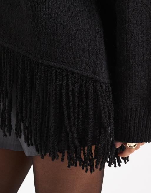 ASOS DESIGN - Oversized trui met franjes in zwart, 3 van 4