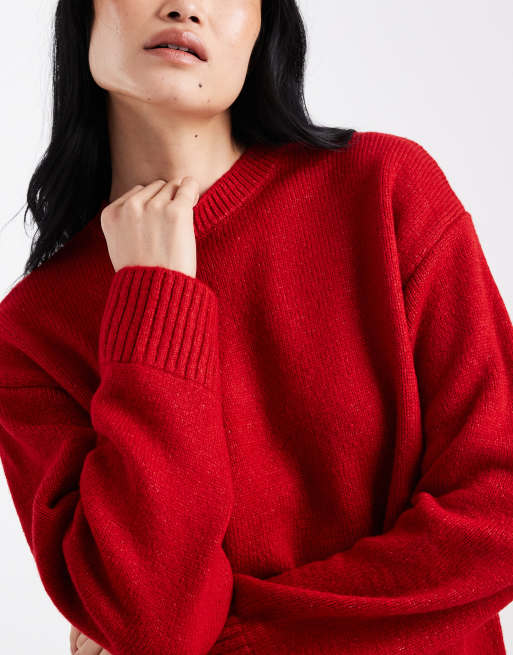 ASOS DESIGN - Oversized trui met naaddetail in rood, 3 van 4