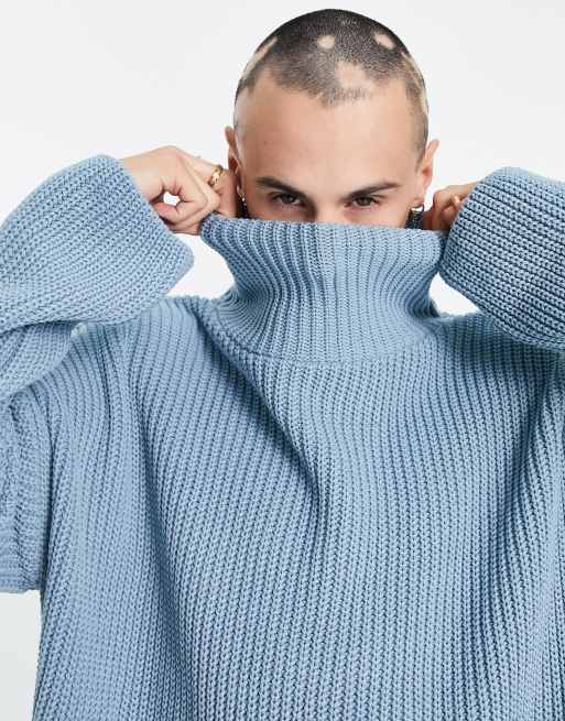 ASOS DESIGN - Oversized trui met opstaande boord in vaalblauw