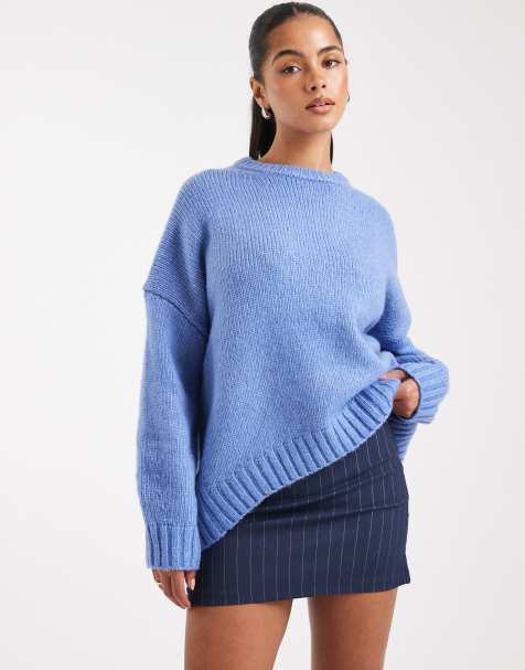 ASOS DESIGN - Oversized trui met ronde hals en ronde zoom in blauw - view 1