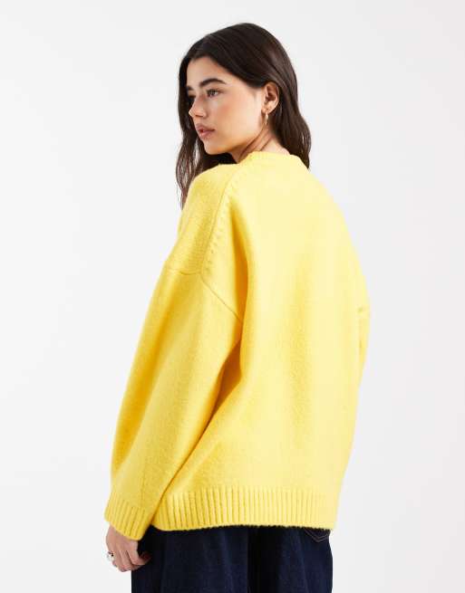 ASOS DESIGN - Oversized trui met ronde hals en ronde zoom in geel, 3 van 4