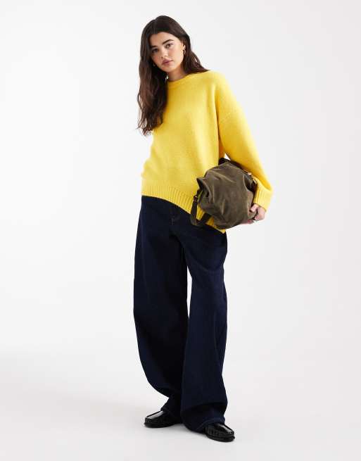 ASOS DESIGN - Oversized trui met ronde hals en ronde zoom in geel, 4 van 4