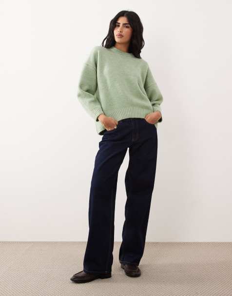 ASOS DESIGN - Oversized trui met ronde hals en ronde zoom in pistache groen - view 1